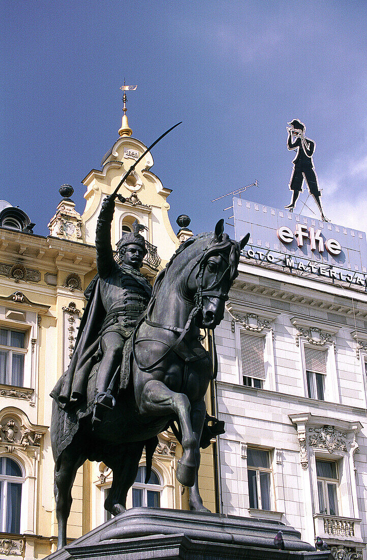 Statue of ban (king) Josip Jelacic at Main Square. Zagreb. Croatia