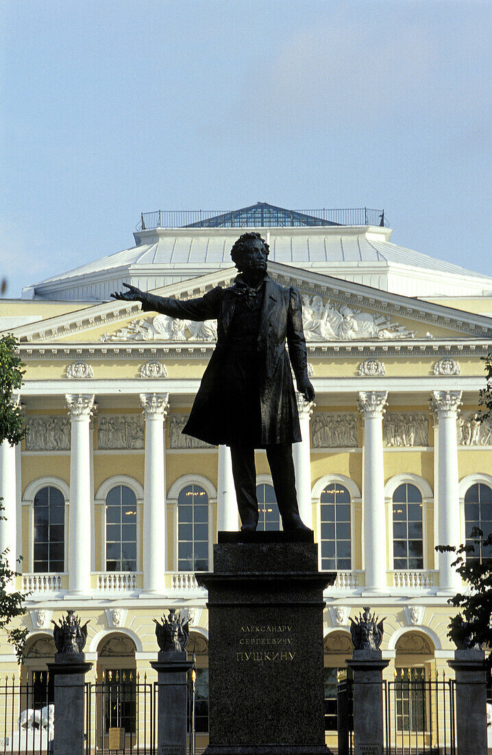 Pushkin statue in front of Michaelovsky Palace (Russian museum). St. Petersburg. Russia