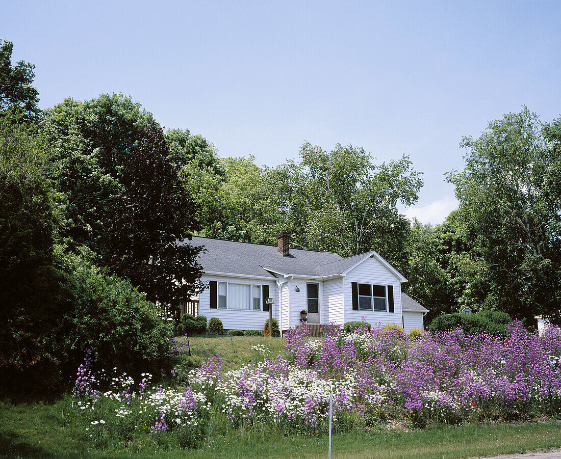 House with flowered garden. Traverse. Michigan. USA