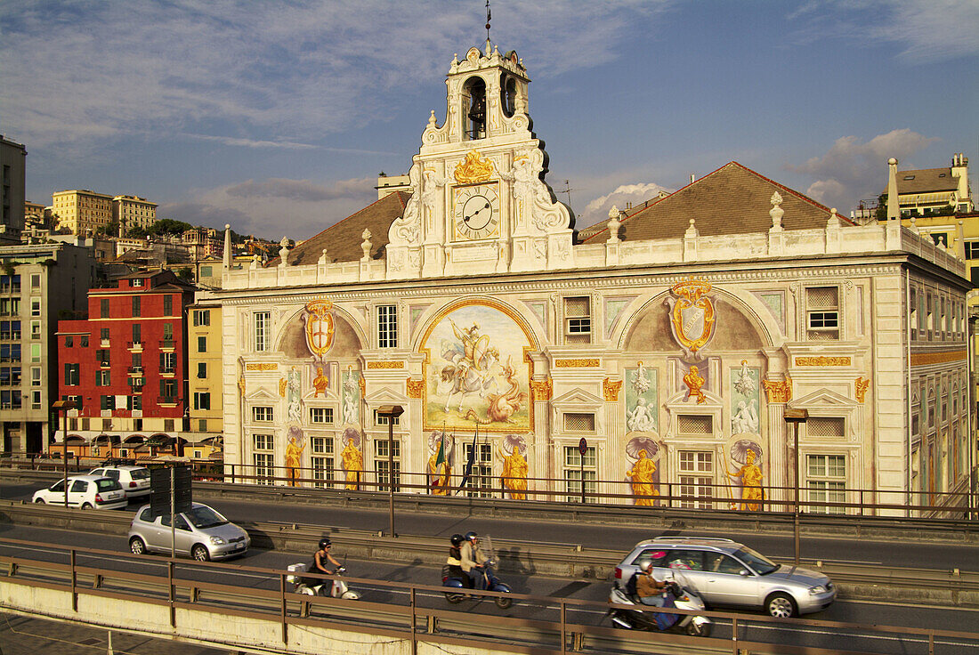 Palazzo San Giorgio and freeway. Genoa. Liguria. Italy