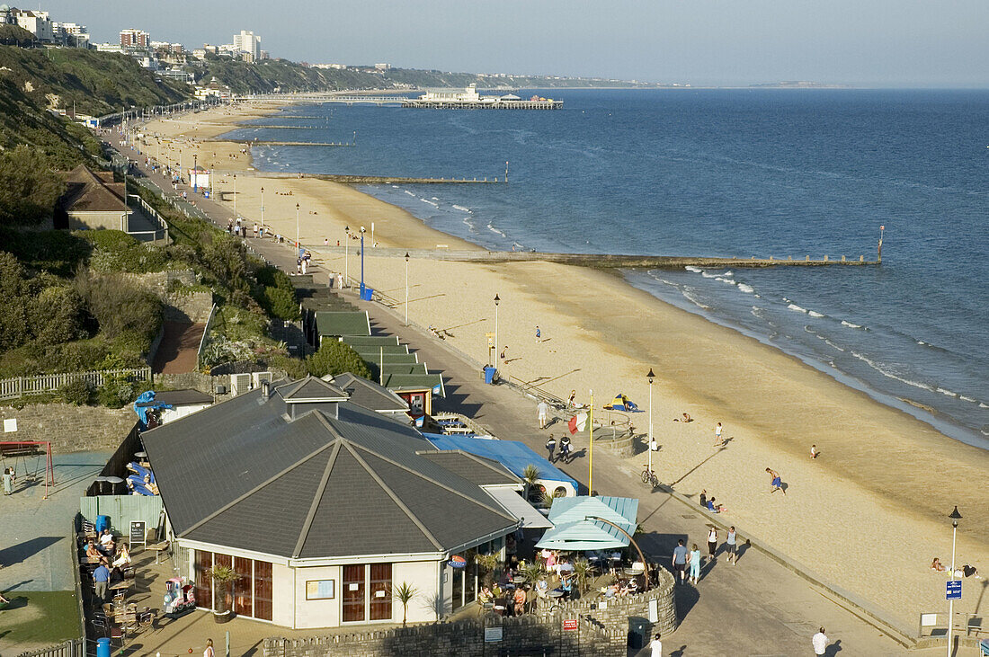 Bournemouth pier and beach from cliff. Dorset, England, UK