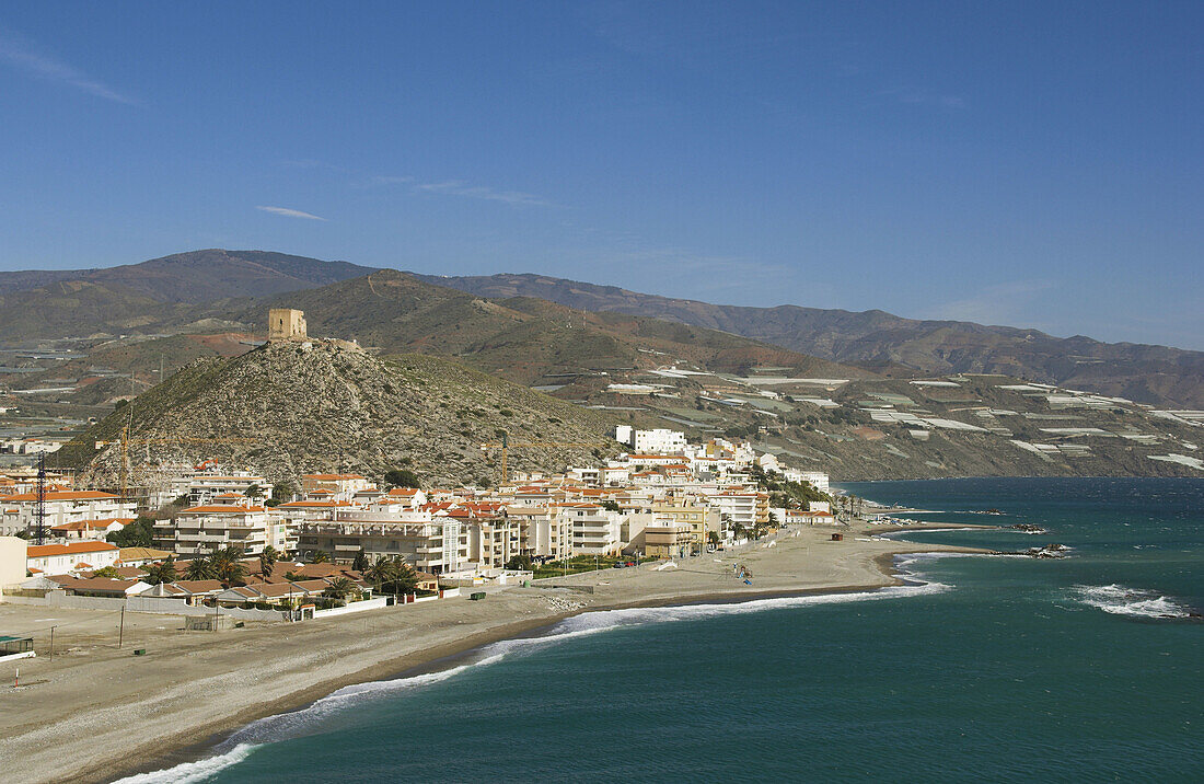 Europe, Spain, Andalucia, Castell De Ferro beach from above