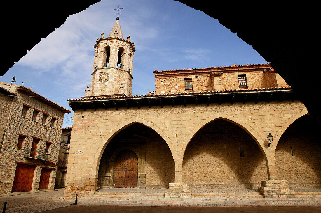 Cristo Rey square. Cantavieja. Maestrazgo, Teruel province. Spain
