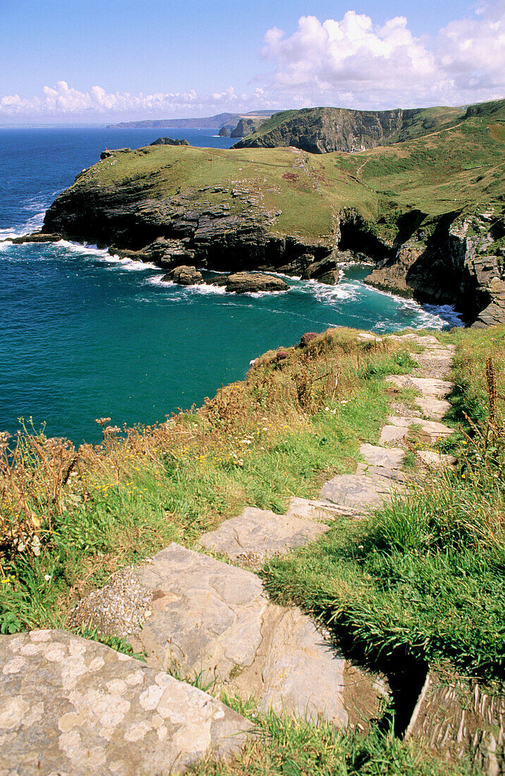 Cliffs overlooking rugged coast close to Tintagel Castle. Cornwall. UK