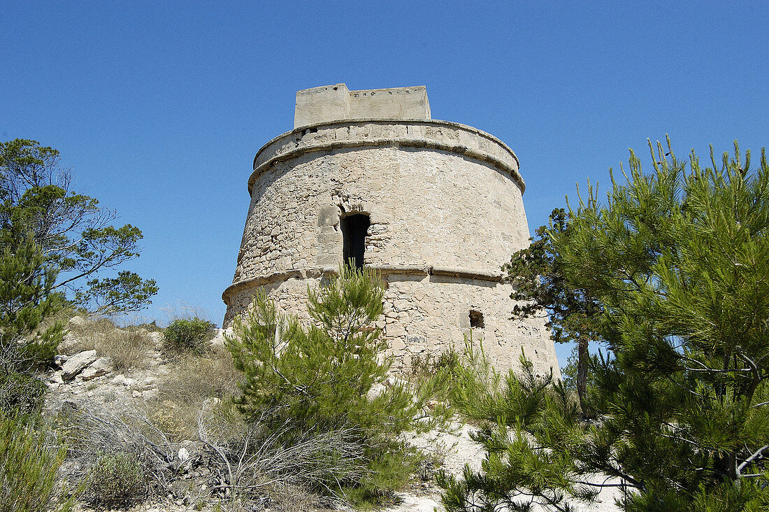 Tower dating 18th century. Portinatx. Ibiza, Balearic Islands. Spain