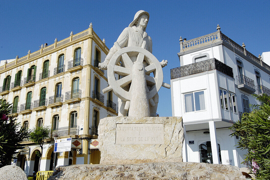Monument to seamen at port. Ibiza. Balearic Islands, Spain