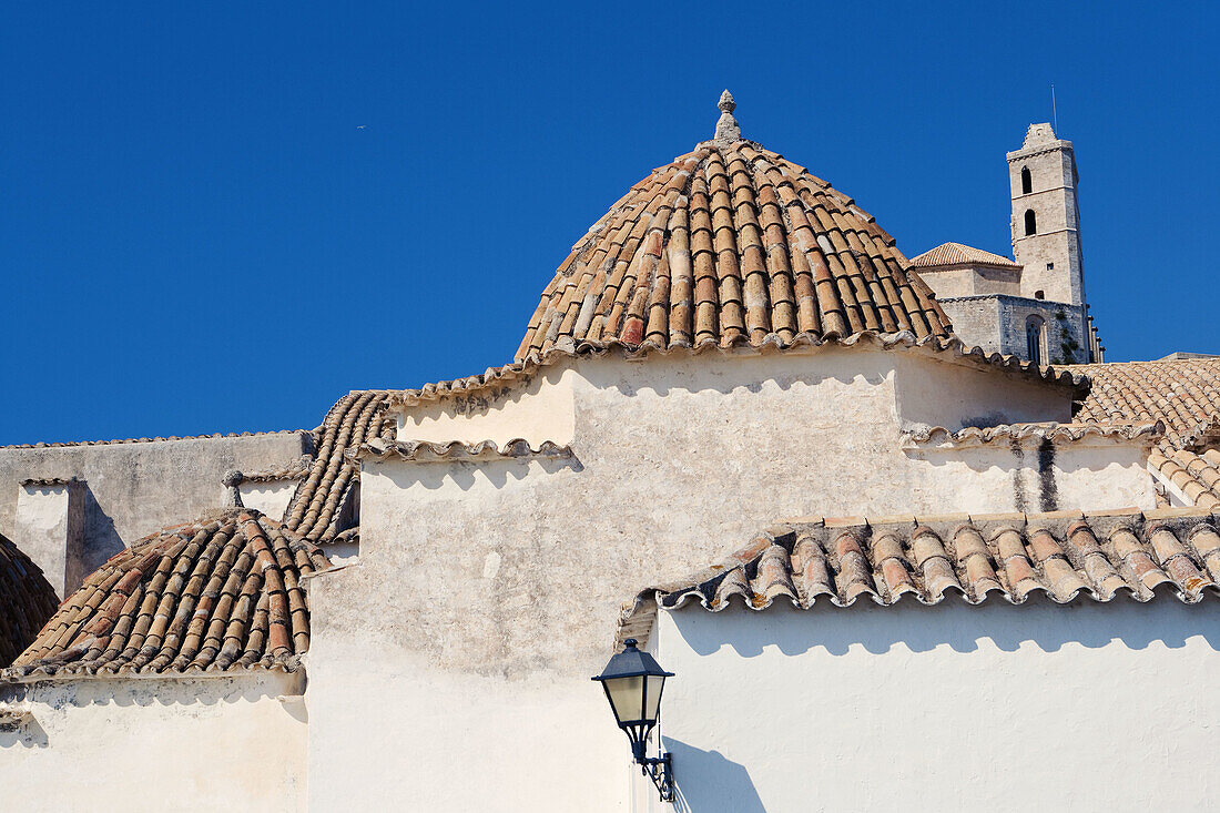 Santo Domingo Church with cathedral in background. Ibiza, Balearic Islands. Spain