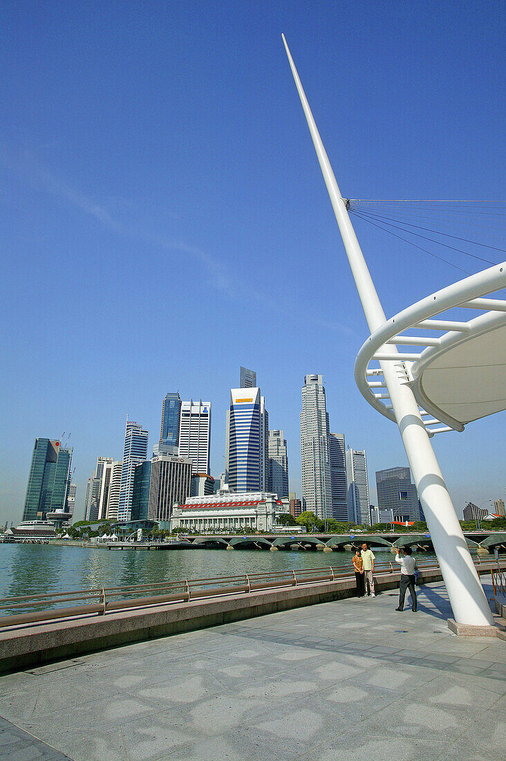 View of the Singapore skyline from Esplanade Park. Singapore.