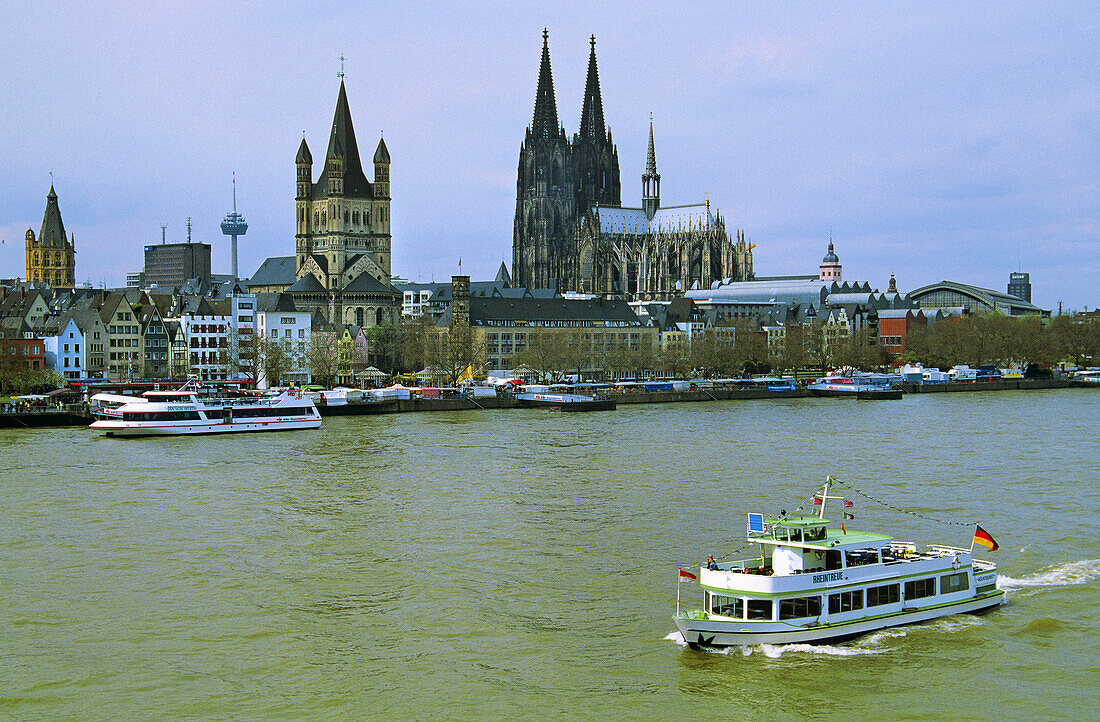 North-Westphalia, Cologne, (Germany). View of the Altstadt with Rhine River, Gross St. Martin and the Dom, Cologne s Gothic cathedral.