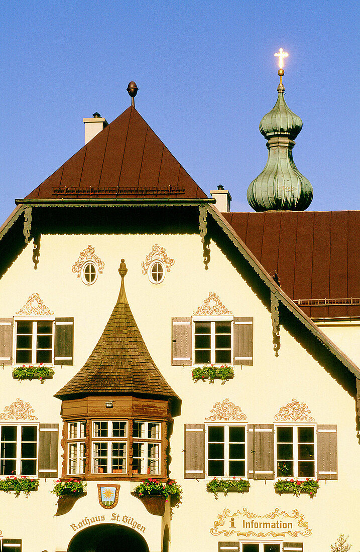 House façade in the historic village of St Gilgen. Salzburg. Austria