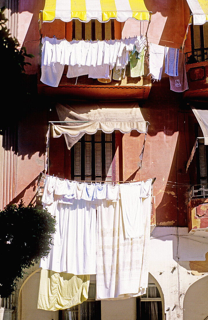 Drying laundry. Port Said at the mediterranean entrance of the Suez canal. Egypt