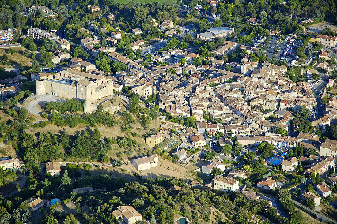 Aerial of Gréoux les Bains. Alpes de Haute-Provence, Provence, France