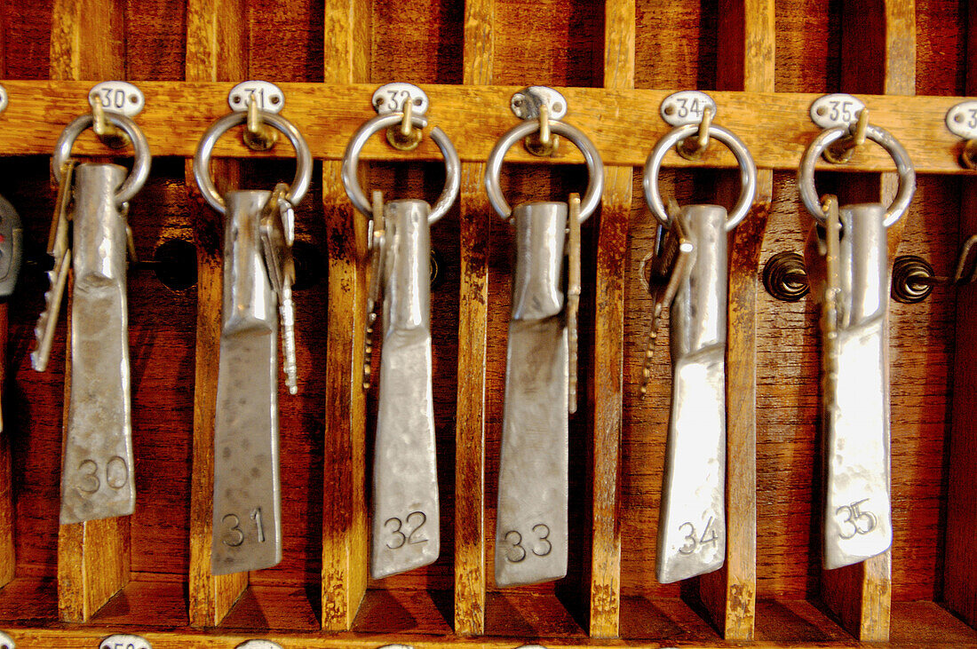 Keys in the lobby counter of La Côte d Or hotel and restaurant, Saulieu. Burgundy, France