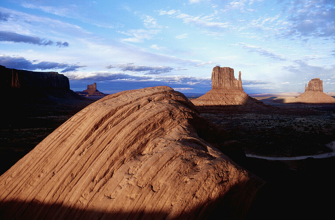 Landscape of red mesas at dusk. Monument valley, Navajo reservation. Utah. United states (USA)
