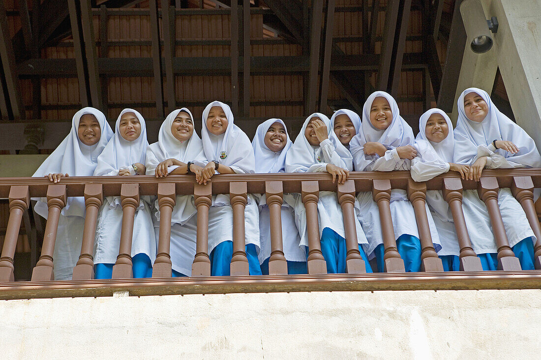 Muslim schoolgirls visiting museum, Kuala Terengganu. Malaysia