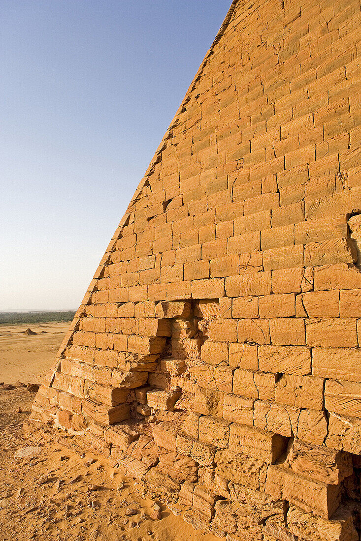 Archaeological site of Jebel Barkal ( pure mountain ) comprises 13 temples, 3 palaces and several pyramids at foot of a sacred 91m high rock, parts of the ancient powerful city of Napata, Bayyudah Desert. Upper Nubia, ash-Shamaliyah state, Sudan