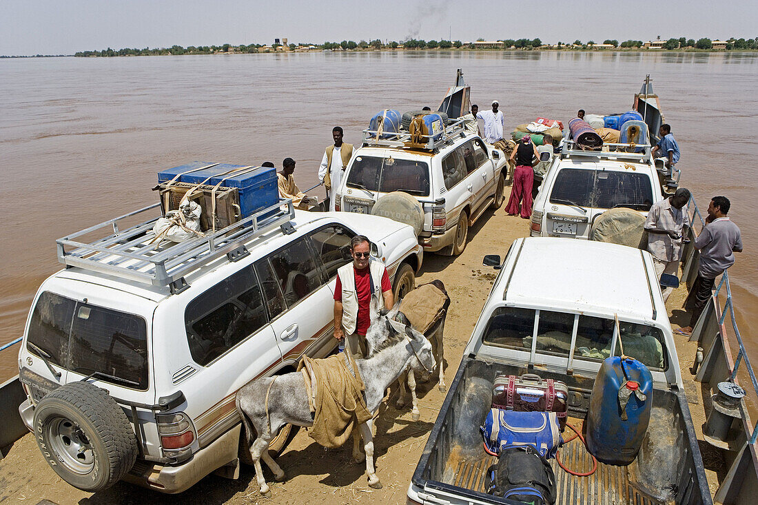 Ferry on Nile river at Atbarah. Upper Nubia, Blue Nile state, Sudan