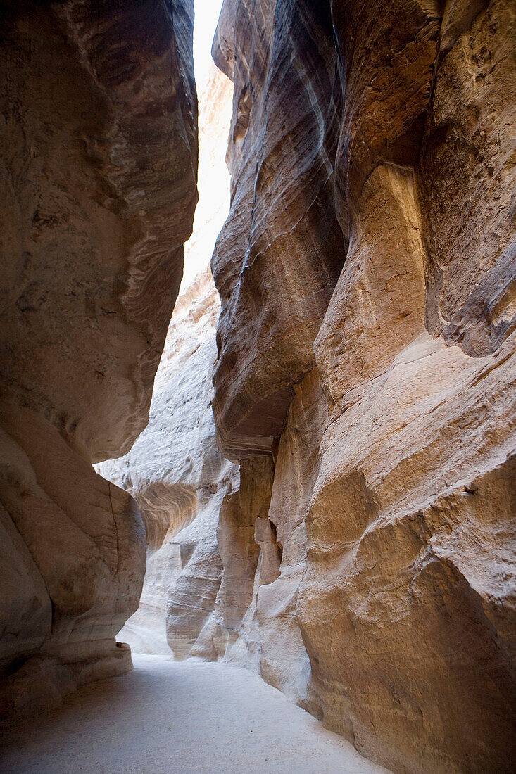 The Siq canyon leading to the Nabatean site of Petra. Kingdom of Jordan