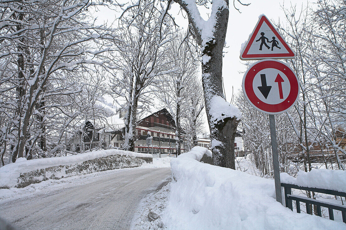 Megeve winter resort under snow. Haute-Savoie (74). France