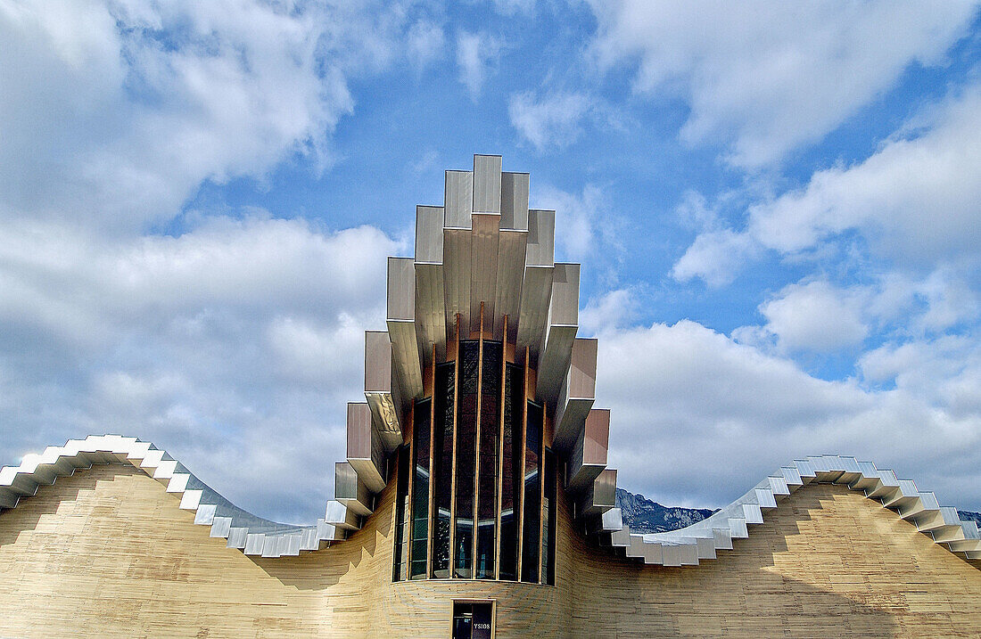 Detail des von Santiago Calatrava entworfenen Gebäudes der Weinkellerei Ysios. Laguardia, Rioja alavesa. Euskadi, Spanien