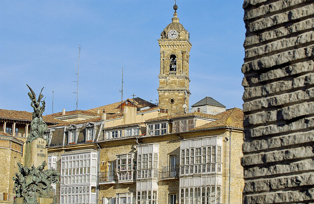 Church of San Miguel and Plaza de la Virgen Blanca square. Vitoria, Álava province. Euskadi, Spain