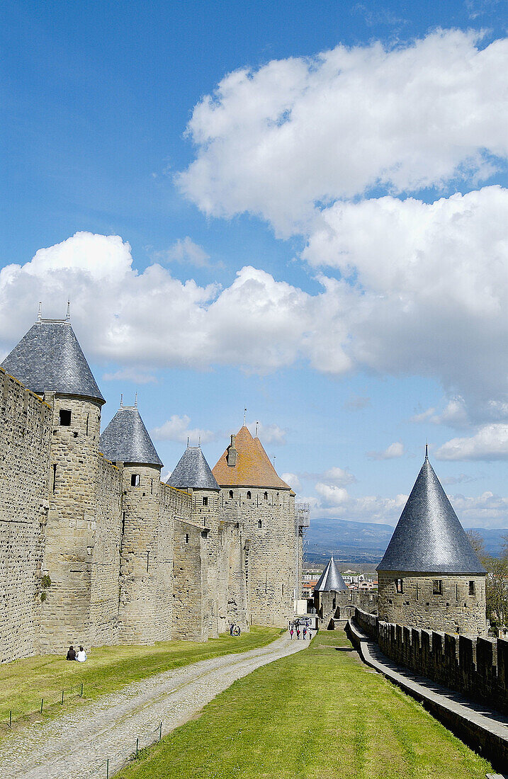 La Cité, Carcassonne medieval fortified town. Aude, Languedoc-Roussillon, France