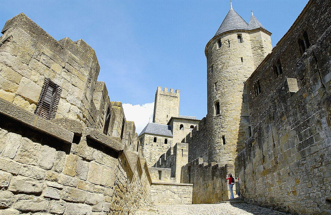 La Cité, Carcassonne, mittelalterliche Festungsstadt. Aude, Languedoc-Roussillon, Frankreich