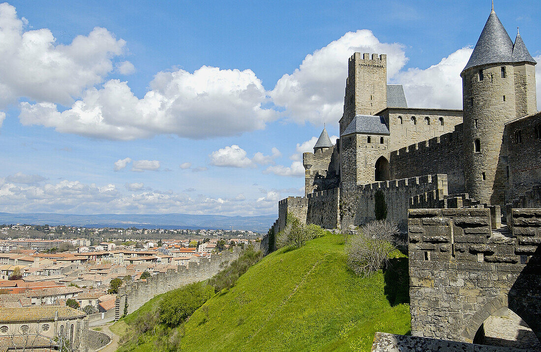 La Cité, Carcassonne medieval fortified town. Aude, Languedoc-Roussillon, France