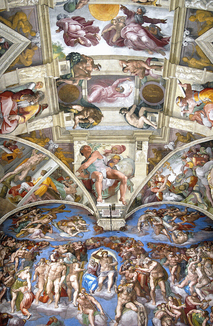 Renaissance-Fresken von Michelangelo in der Sixtinischen Kapelle, Vatikanpalast-Museen. Vatikanstadt, Rom. Italien