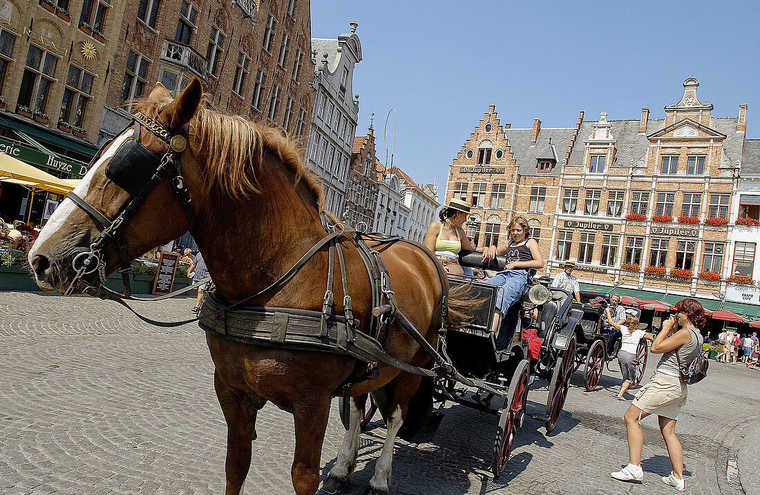 Carriage in Markt (Market Square). Brugge. Flanders, Belgium