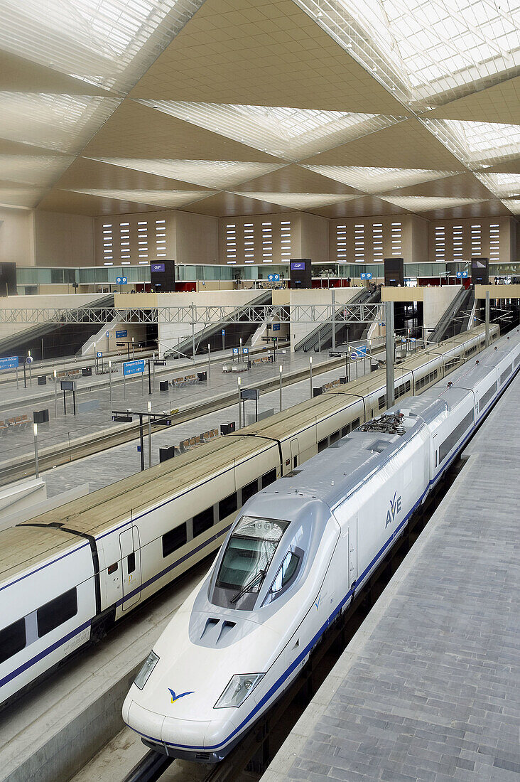 AVE (Hochgeschwindigkeitszug) im Bahnhof Delicias, Zaragoza. Aragón, Spanien