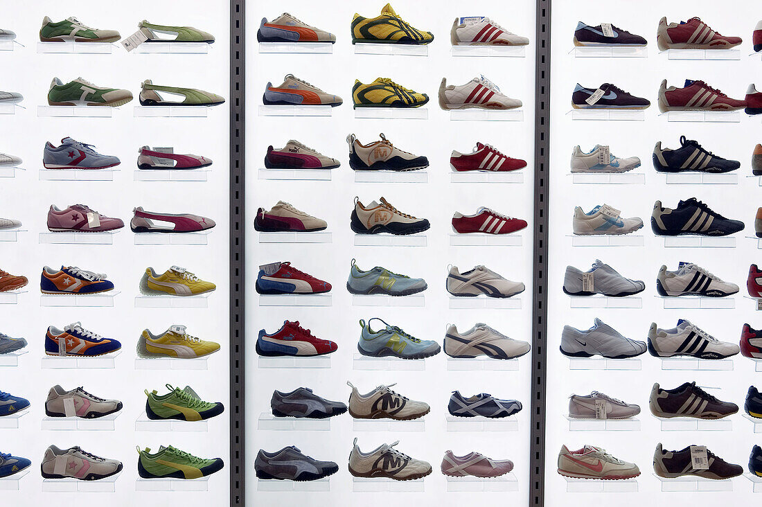 Sports shoes in shoe shop, shopping mall