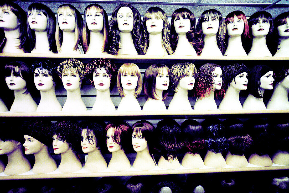  Arrangement, Artificial, Beauty, Beauty Care, Color, Colour, Concept, Concepts, Different, Dummies, Dummy, Feminine, Hair, Hairdo, Hairstyle, Head, Heads, Horizontal, Indoor, Indoors, Inside, Interior, Lifeless, Lifelessness, Lined up, Lined-up, Mannequi