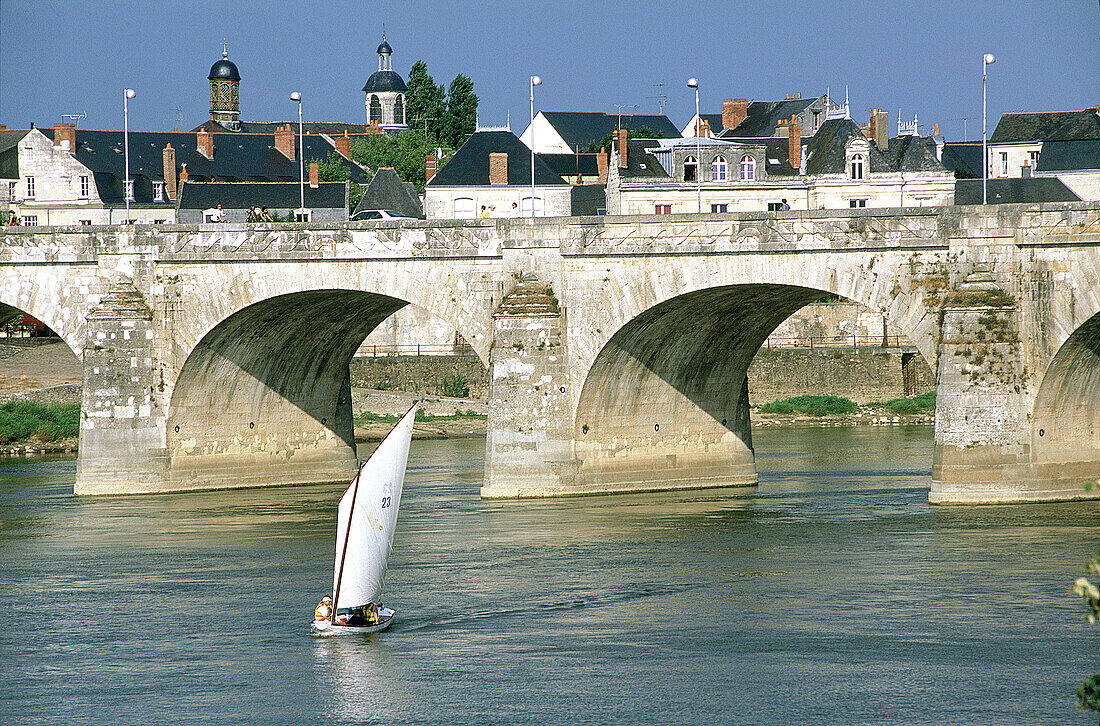 Sailboat on Loire River. Saumur. Val-de-Loire. France
