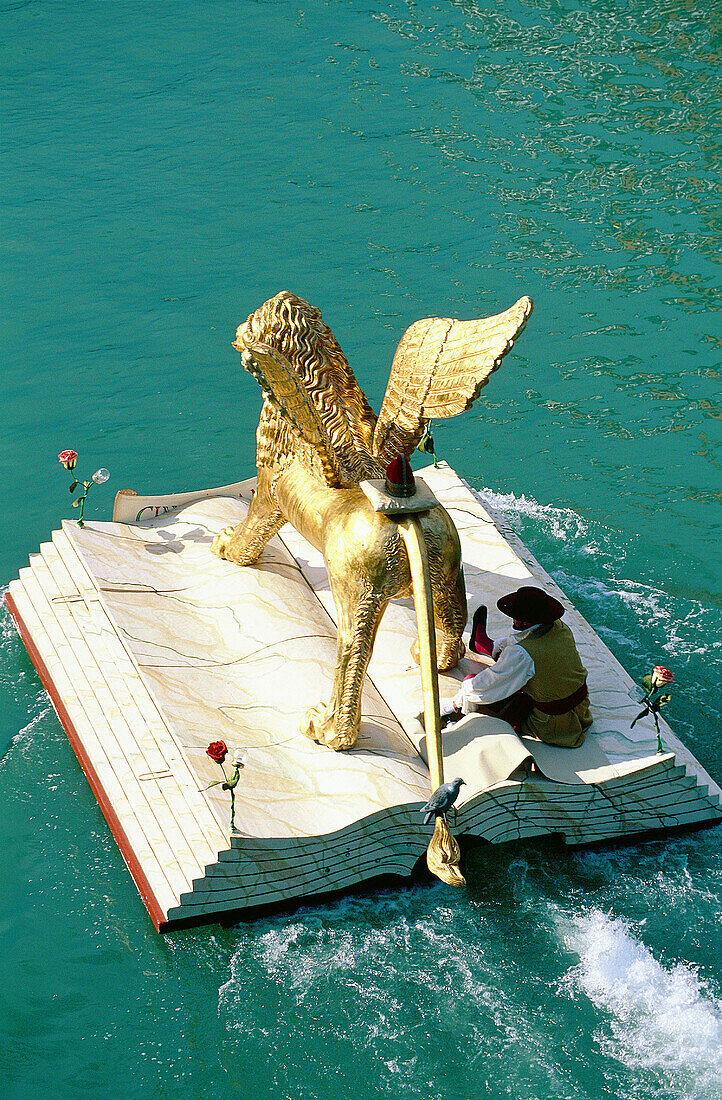 Book alike boat, historical boats parade (Regata Storica) on Grand Canal. Venice. Italy