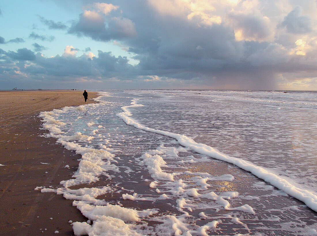 Beach, sand, salt water, tide, woman, St.Peter-Ording, the mud flats National Park, the North Sea, Schleswig-Holstein, Germany