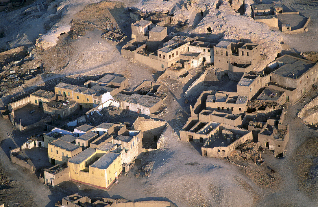 Aerial view of Gurna. West Bank, Luxor, Egypt