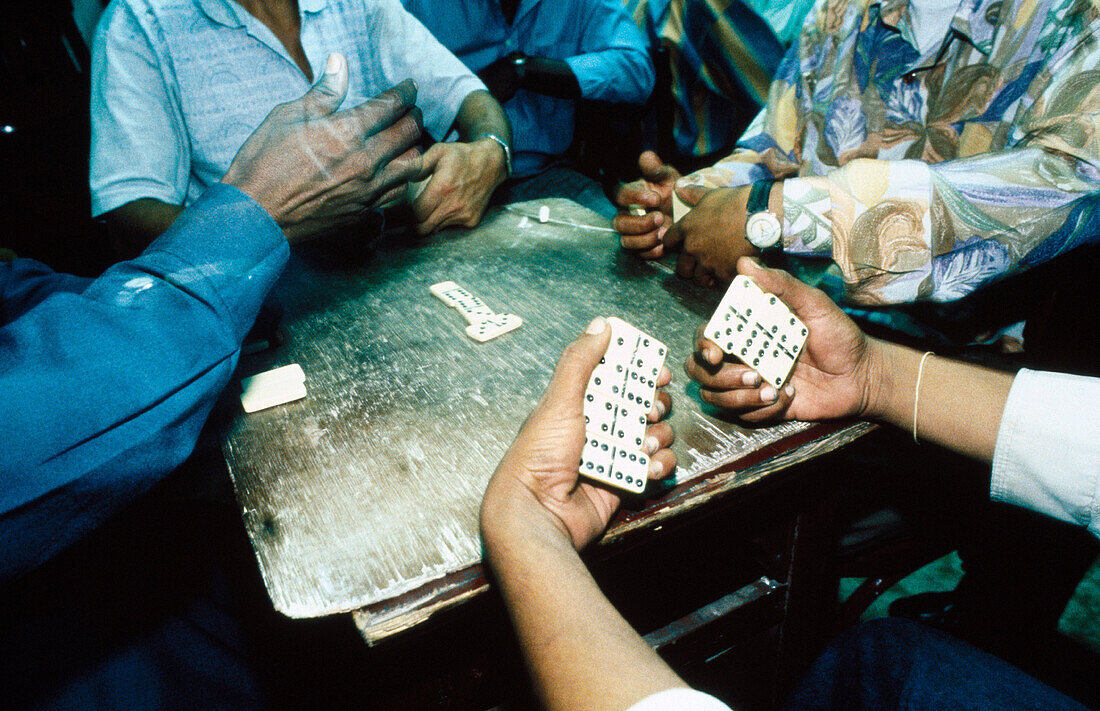 Close-up of dominos players in a cafe. Alexandria. Egypt