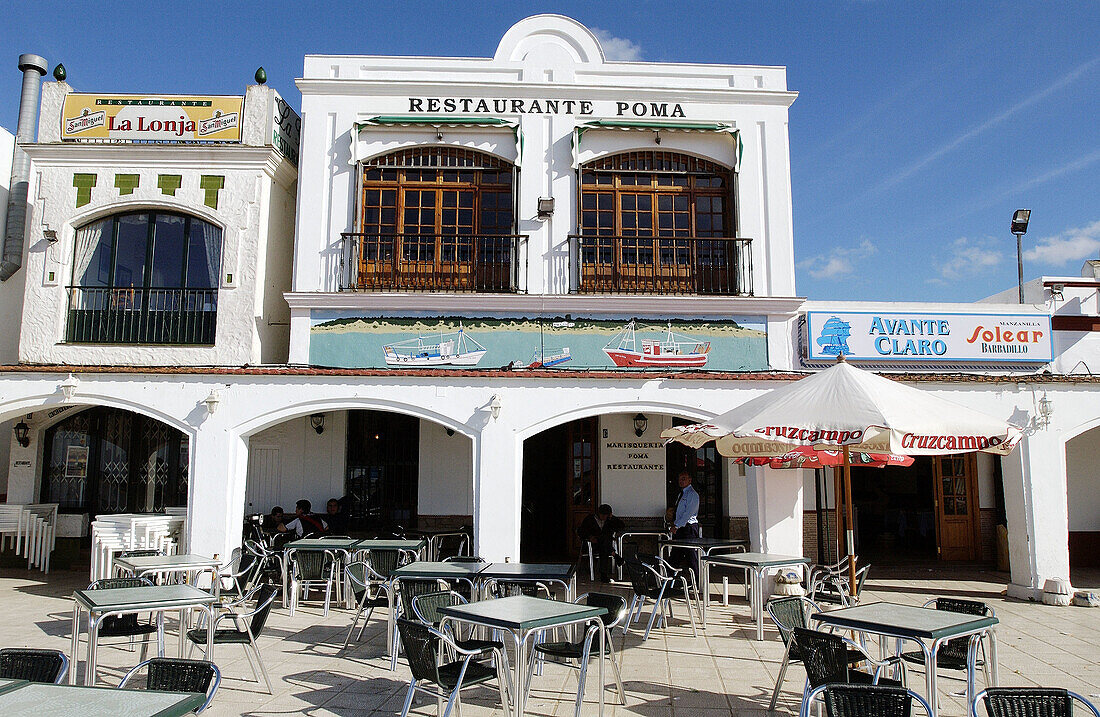 Restaurants at the beach of Bajo de Guía. Sanlúcar de Barrameda. Cadiz province. Andalusia. Spain