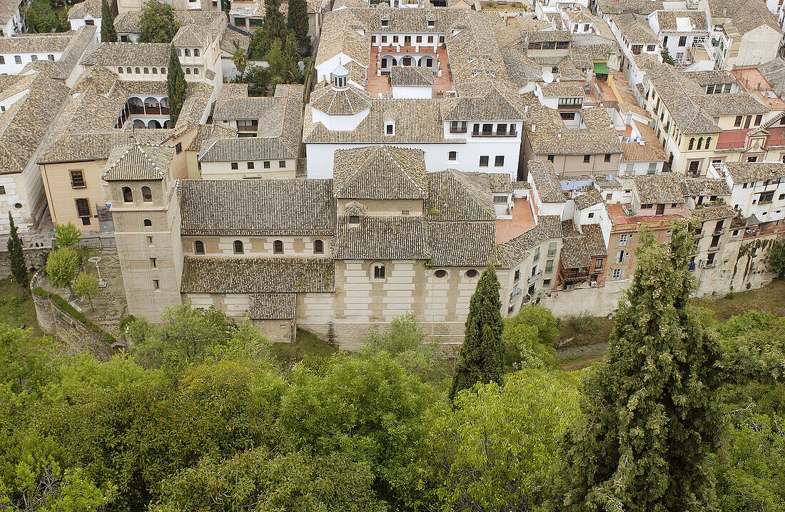 Albaicín-Viertel von der Alhambra aus. Granada. Spanien