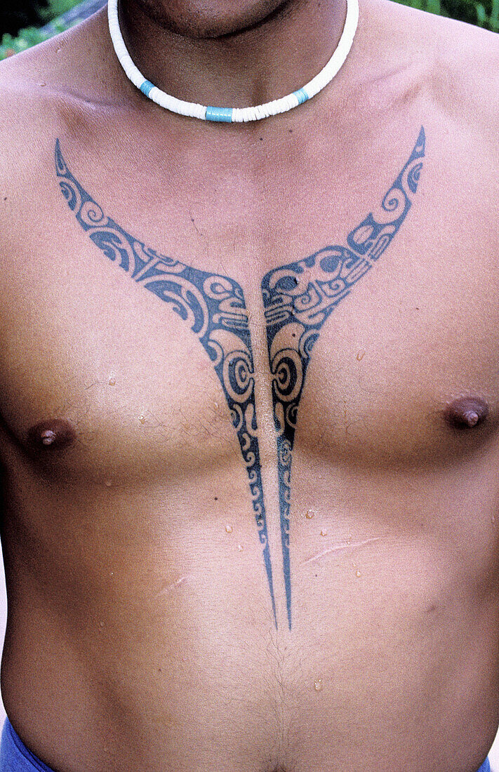 Tattoed man. French Polynesia