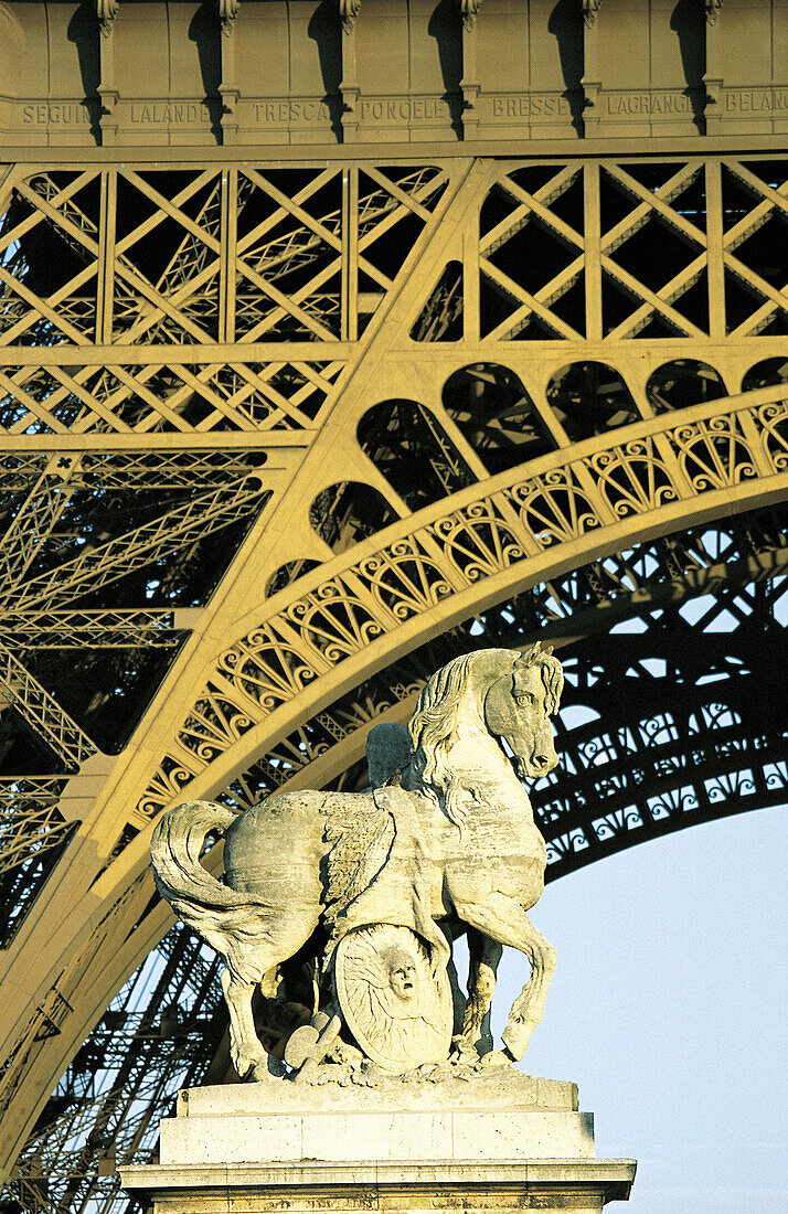 Eiffel Tower and Alma Bridge Statue. Paris. France