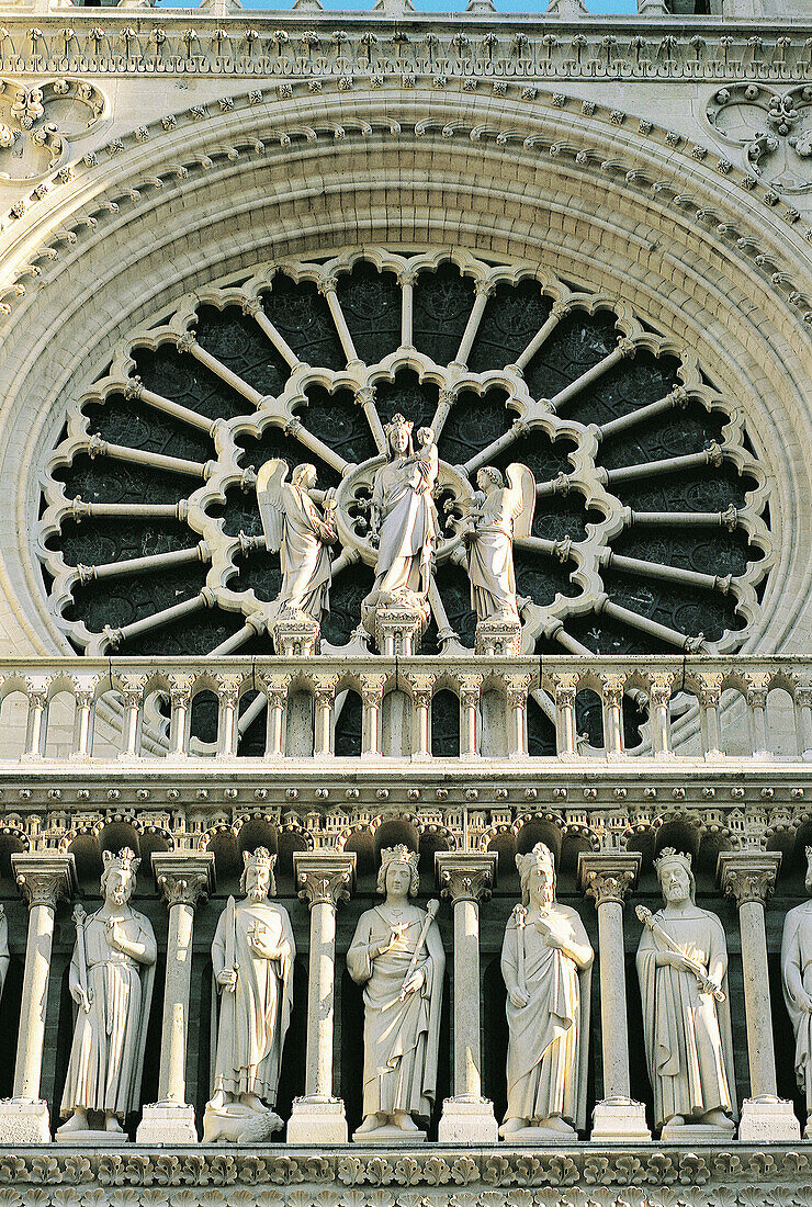 Detail of facade, Notre Dame cathedral. Paris. France