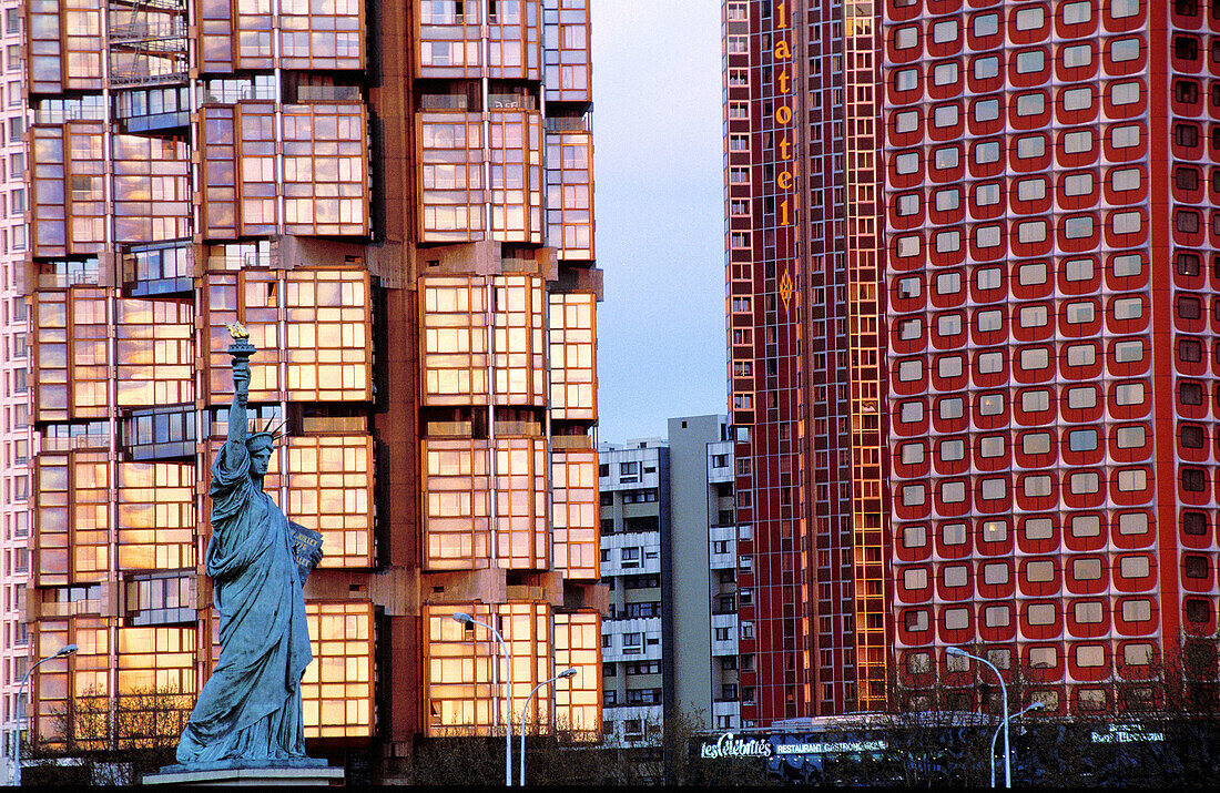 Statue of Liberty and buildings. Paris. France