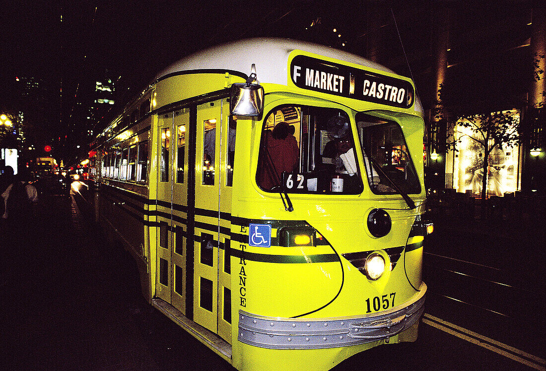 Market tramway at night. San Francisco. California, USA
