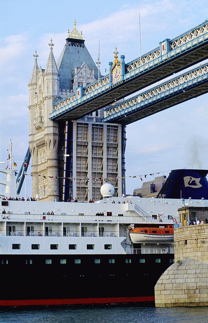 Ship passing by Tower Bridge. London. England