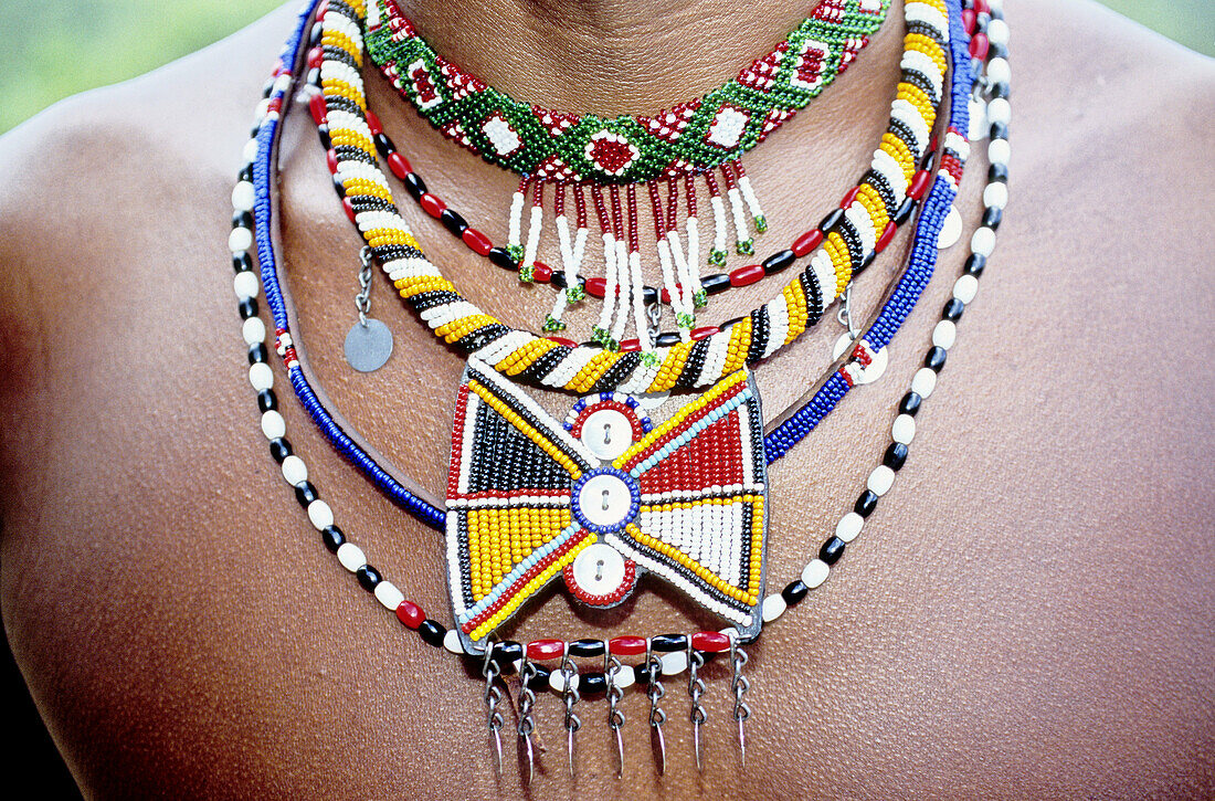 Masai jewelry necklaces. Laikipia Masai Community Conservancy Park. Kenya