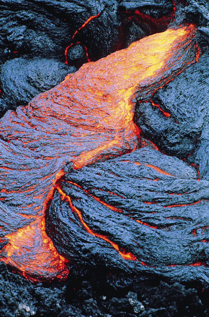 Red floading lava from Volcano Piton de la Fournaise, eruption. Réunion Island (France)