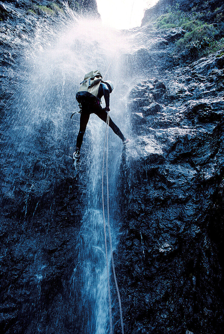 Canyoning at Cilaos cirque. Réunion Island (France)