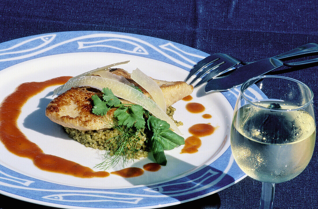 Boucan Canot resort and beach, restaurant dish. Réunion Island (France)